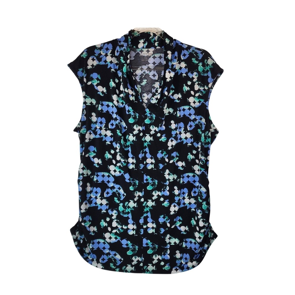 Apt.9 V-Neck Black‎ Blue Abstract Print Tank PXL Travel Business Casual Workwear